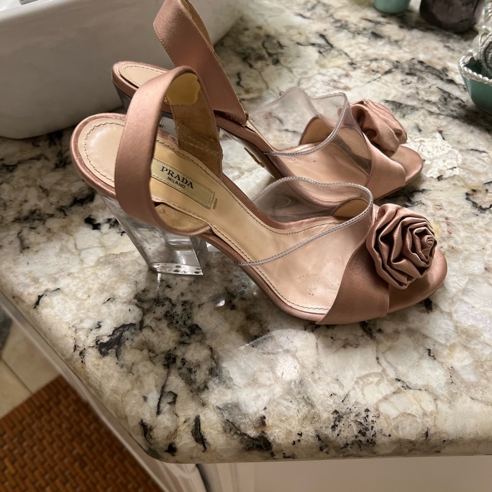 Prada shoes - satin and plastic (plastic clear heel 3 1/2 “) - nude color